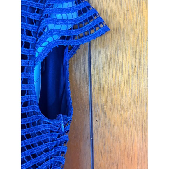 Alya Dress Womens L Blue Sleeveless Crochet Lace Overlay Scoop Back Shift Career - Picture 6 of 16